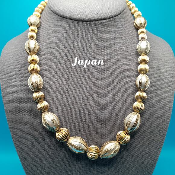 Vintage Japan Art Bead Necklace, 1950s Jewelry, 22" - Picture 1 of 11